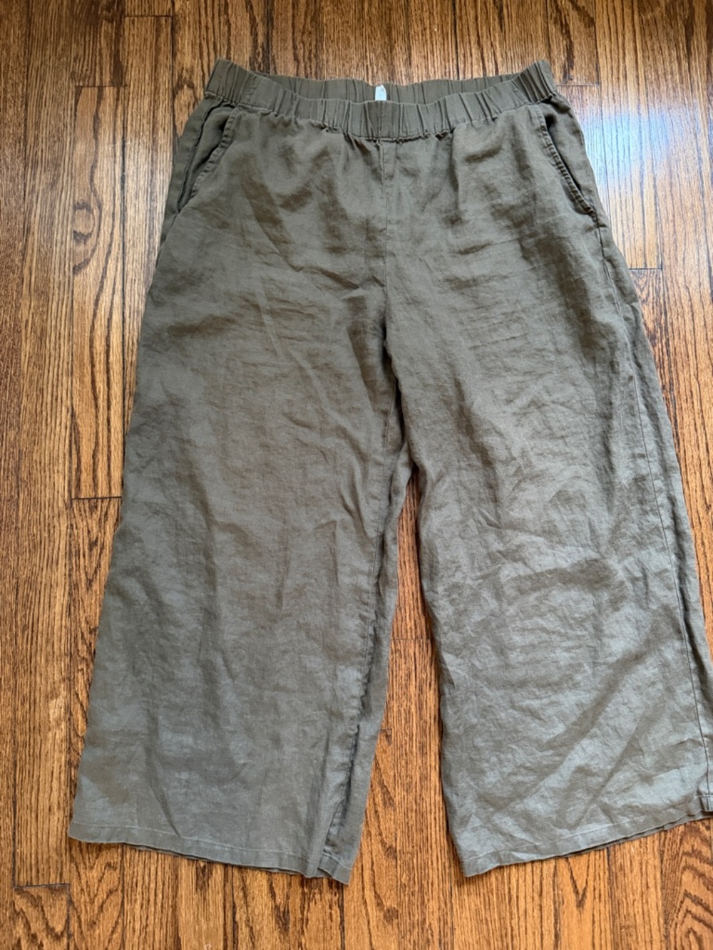 Eileen Fisher Cropped Wide Leg Pants Organic Linen - Picture 3 of 11